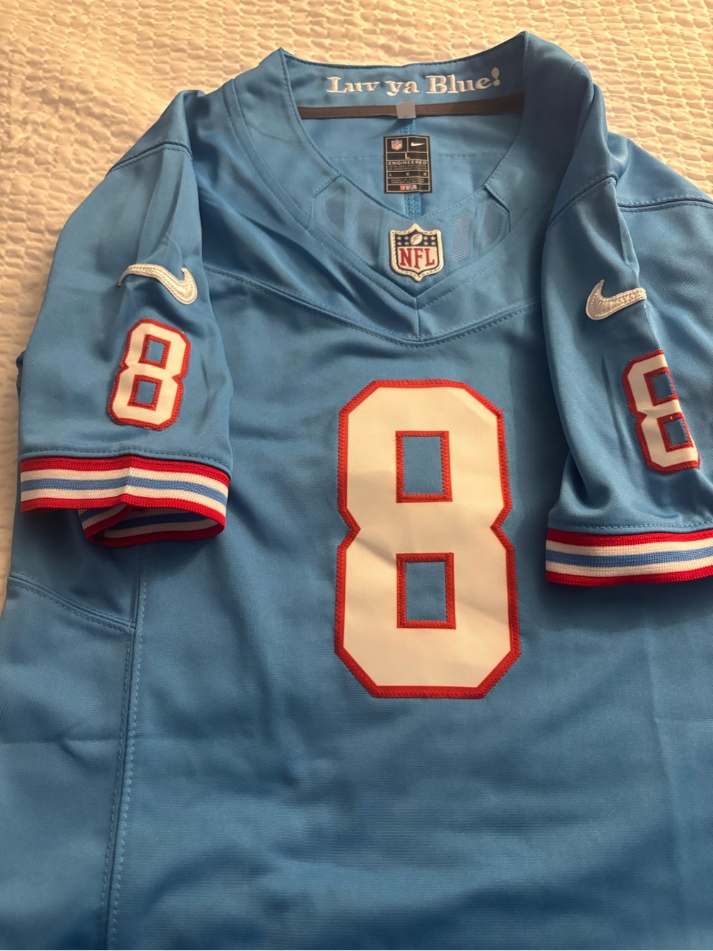 Nike Kids Light Blue Football Jersey with White & Red Number 8